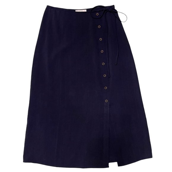 NWT Le Lis Navy Side Button Square Neck Crop Top & Midi Skirt Set Size S/M/L - Picture 3 of 9